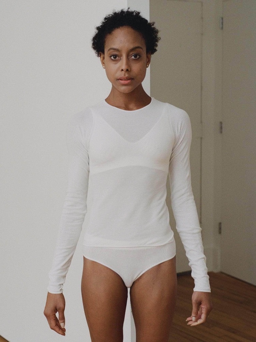 BASERANGE Odea Longsleeve Tee | Organic Cotton Mesh | White / XL